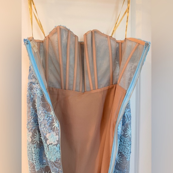 NWOT BRONX AND BANCO Farah Ocean Blue Sequin Multi Strapless Maxi Dress - Picture 14 of 16